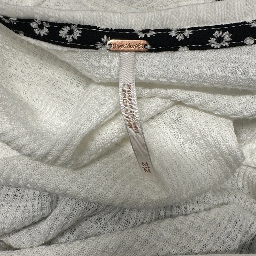 Free People Auxton Thermal Tie Waist Long Sleeve Shirt Top Ivory Black Medium